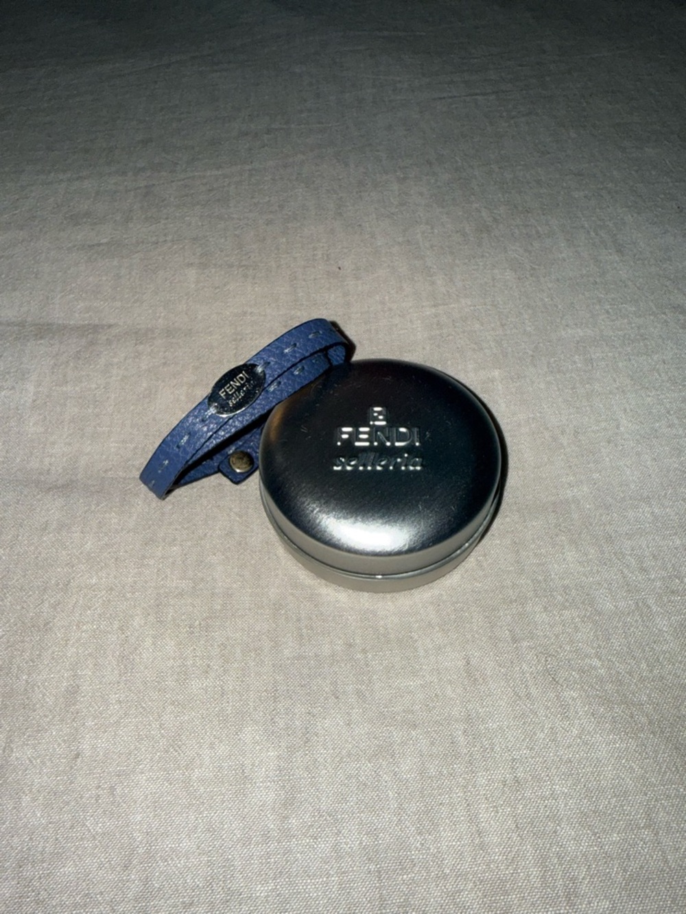 Fendi Navy Blue Leather Double-Wrap Bracelet with Logo Clasp